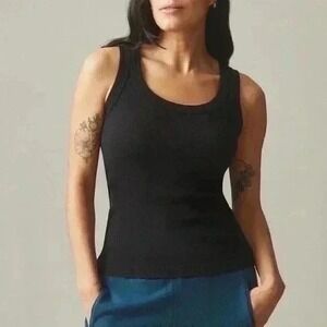 American Giant Black Ribbed Tank Top Racerback Scoop Neck Made USA Size S